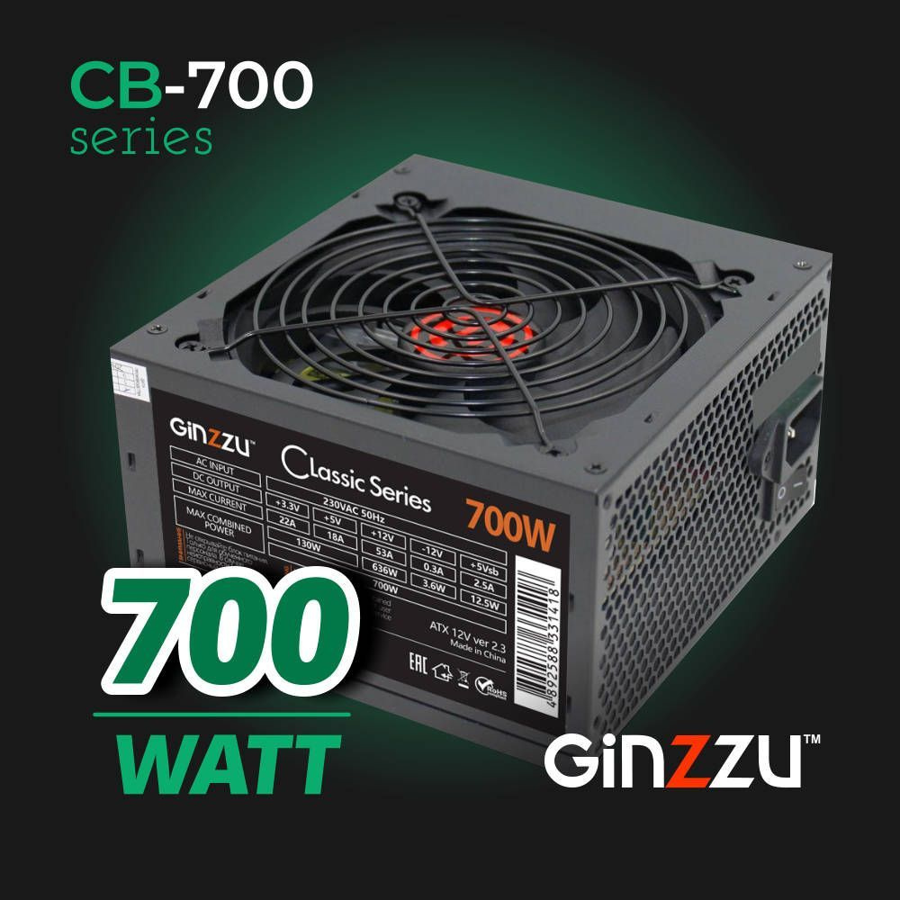Блок питания Ginzzu 700W (CB700) ATX,12CM,20+4p,CPU(4+4), 2 PCI-E(6+2), 6*SATA, 3*IDE, кабель питания #1