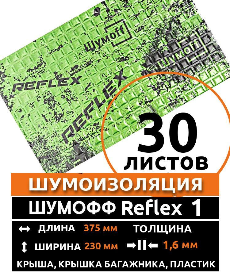 Виброизоляция Шумофф Reflex 1 ( 30 листов толщина 1,6 мм. ) для шумоизоляции дверей, крыши, капота, арок #1