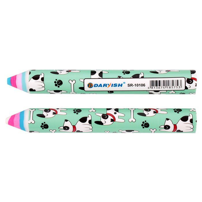 Ластик карандаш для школы большой Darvish "Собачки", резинка стирательная, зеленая  #1