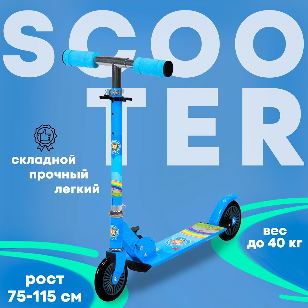 Самокат детский двухколесный SX Scooter, колеса 120мм, складной, сталь, подножка, голубой  #1