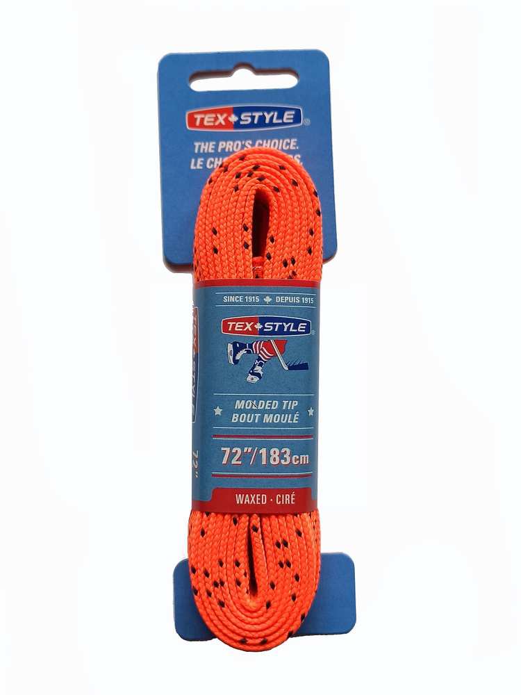 Шнурки хоккейные для коньков TexStyle 183см с пропиткой оранжевые MOLDED TIP Waxed  #1