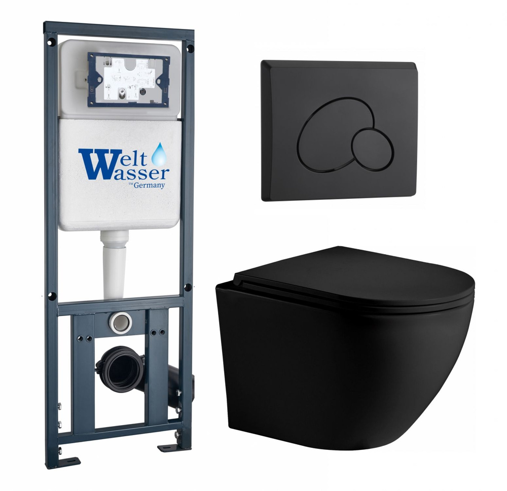 Комплект инсталляция WeltWasser Marberg 410 + Унитаз подвесной Weltwasser WW Merzbach BL + кнопка черная #1