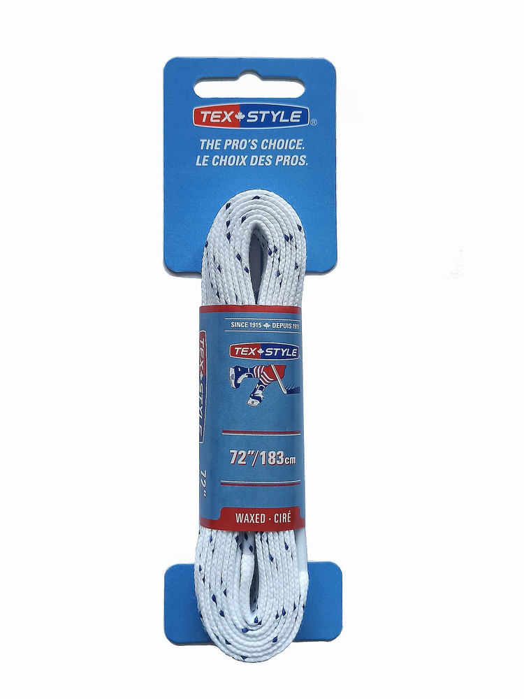Шнурки хоккейные для коньков TexStyle 183см с пропиткой белые PLASTIC TIP Waxed  #1