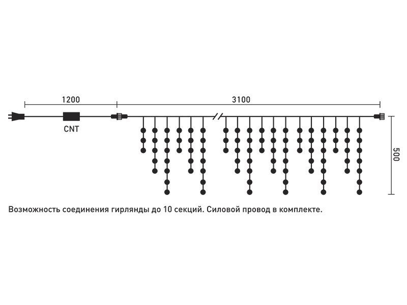 Электрогирлянда Бахрома, 3,1х0,5 м., черн. пр., розовый, LaitCom, арт. PIL150-11-2P 02-018  #1