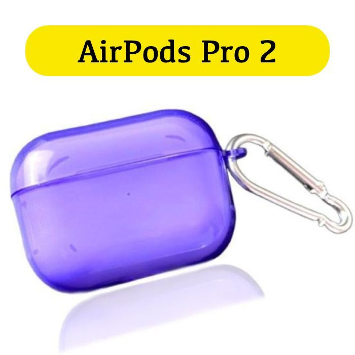 Чехол для AirPods Pro 2 с карабином, фиолетовый полупрозрачный  #1