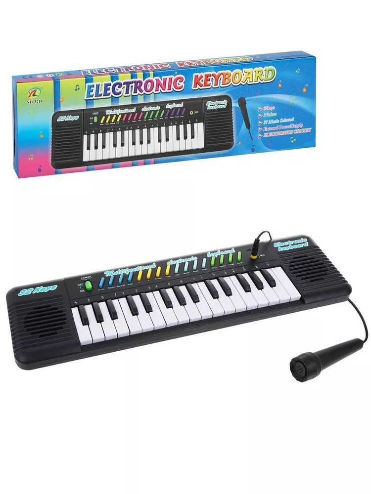 Синтезатор детский 32 клавиши на батарейках с микрофоном, в коробке  #1