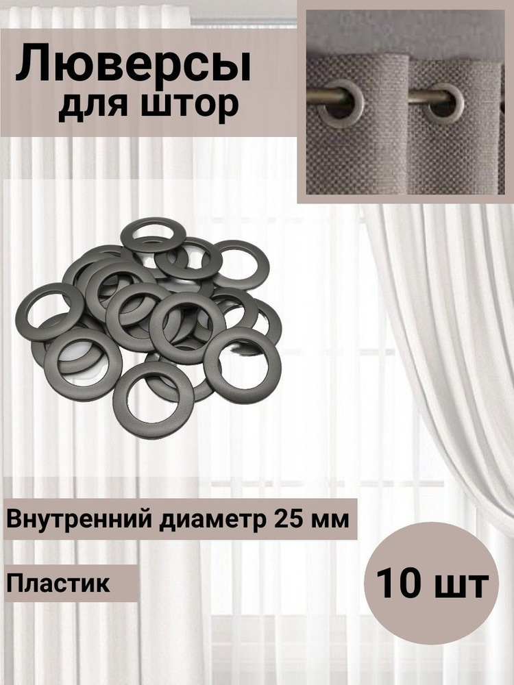 Люверс шторный круглый d-25 мм с классическим замком пластик, 36 матовый черный никель, 10 шт, SmolTtx #1
