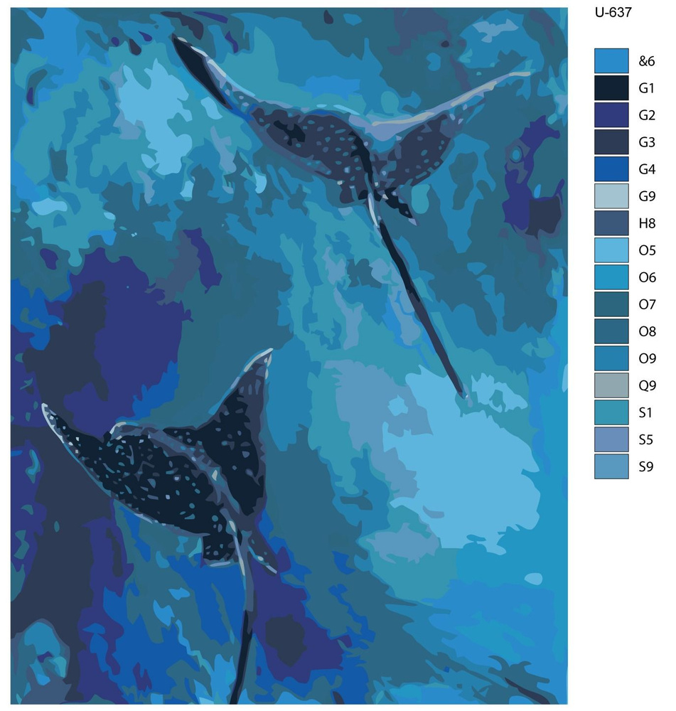 Картина по номерам U-637 "Морская жизнь. Скаты" 40x50 см #1
