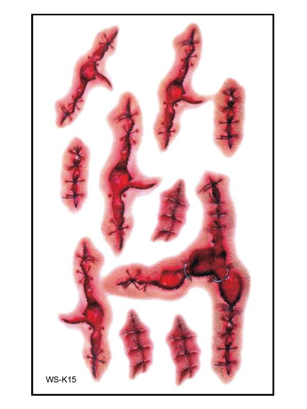Переводное временное тату шрамы на Хэллоуин / 12 х 7 см тату  #1
