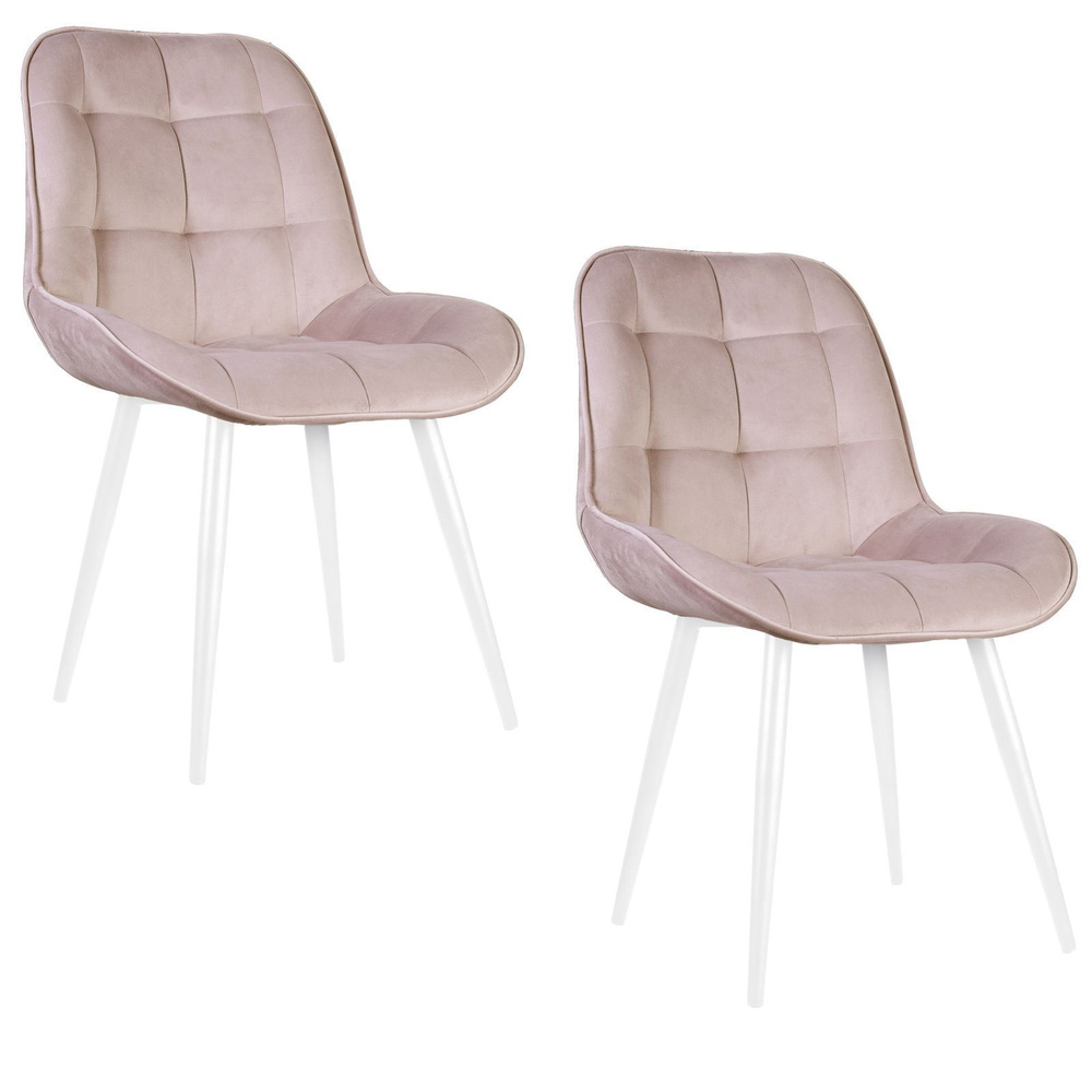 М1 Комплект стульев для кухни Фокси с поддерживающей спинкой, велюр, бежевый , ножки белые, 2 шт.  #1
