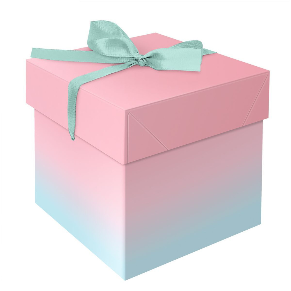 Коробка складная подарочная с атласной лентой, 15х15х15 см, MESHU Duotone Mint-Pink gradient  #1