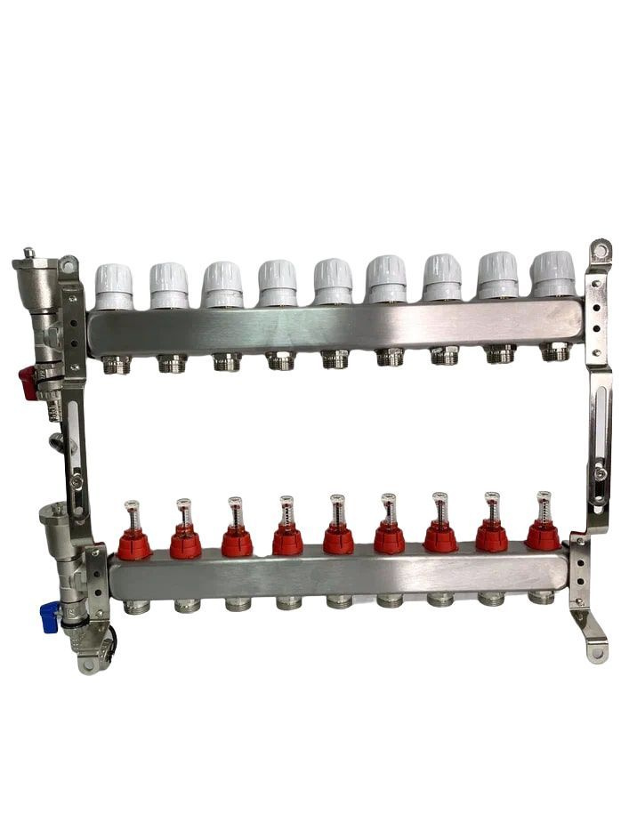 Коллекторная группа с расходомерами и кранами САРМАТ 1"x3/4" 9 вых. нержавеющая сталь  #1