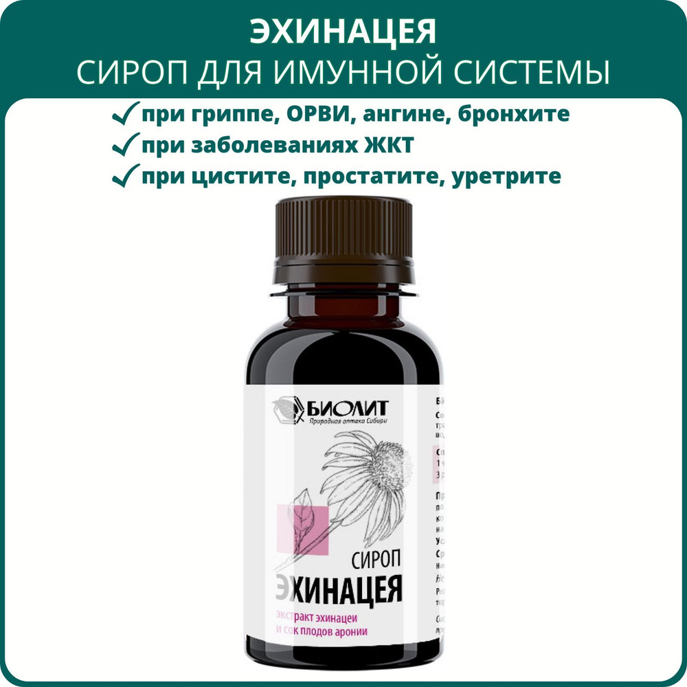 Эхинацея сироп от Биолит, 100 мл. Для укрепления иммунитета при простуде, ангине и бронхите, пневмонии, #1