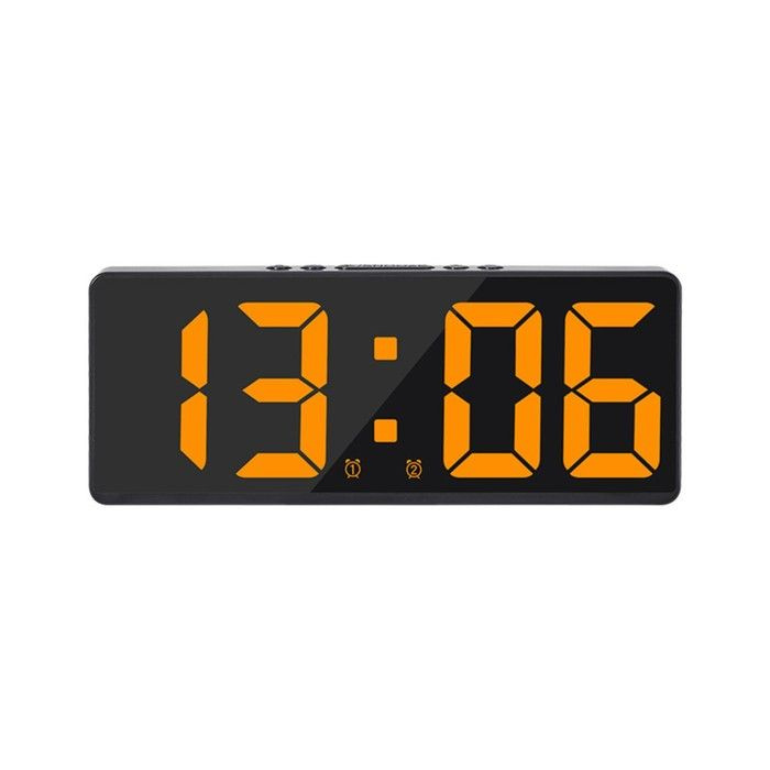 Часы настольные электронные: будильник, термометр, календарь, USB, 15х6,3 см, оранжевые цифры  #1