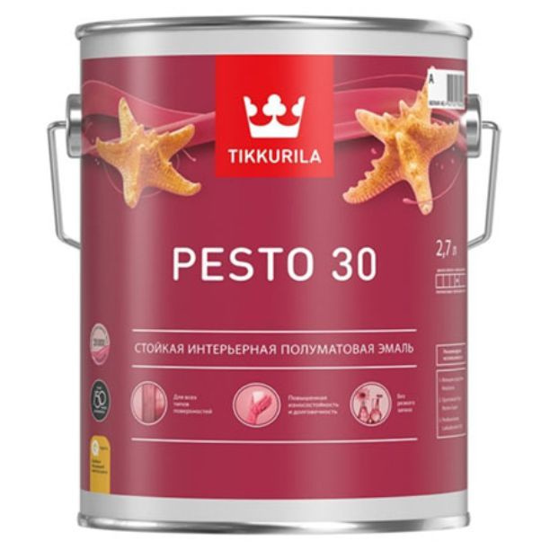 TIKKURILA PESTO 30 эмаль стойкая, алкидная, универсальная, полуматовая, база C (2,7л)  #1