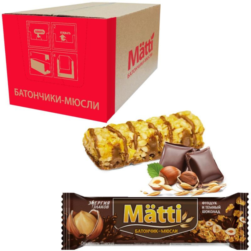 Батончик мюсли Matti Фундук и темный шоколад, 24г, в упаковке 24 штуки  #1