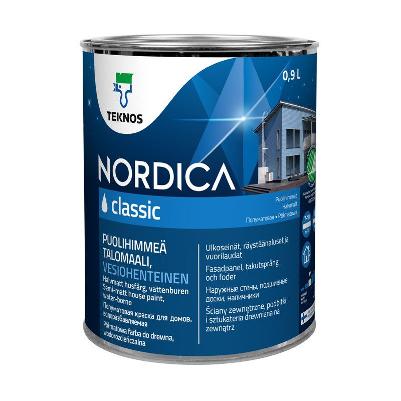 Teknos Nordica Classic/Текнос Нордика Классик, 0.9л,База 1(Белая),акрилатная краска для наружных деревянных #1