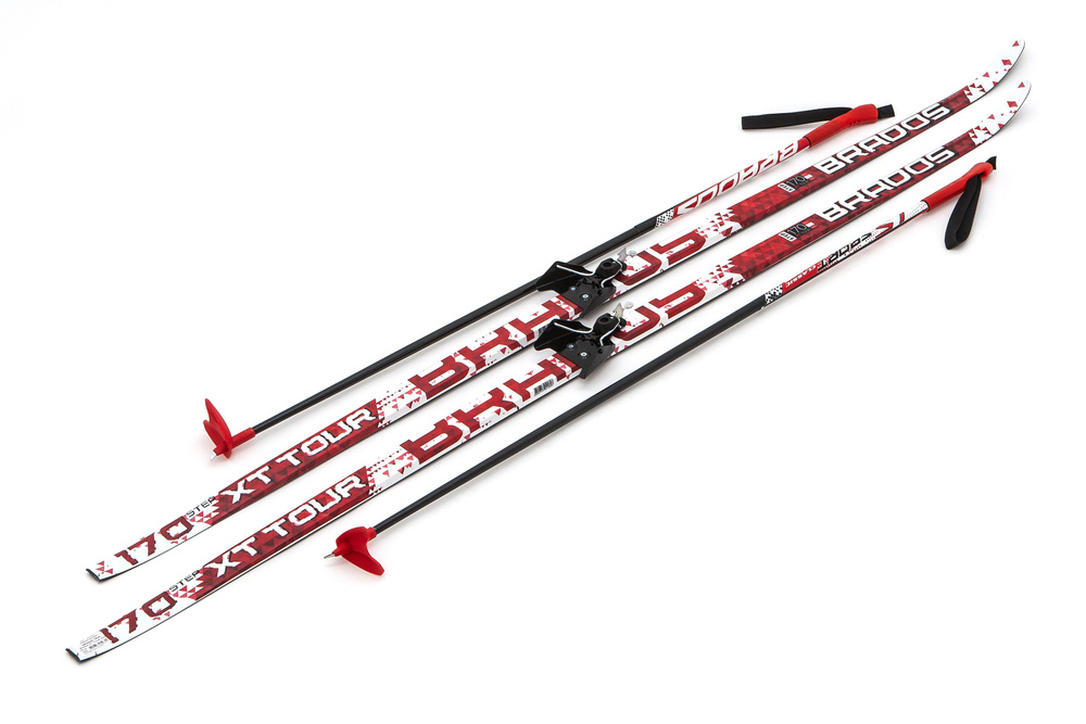 Лыжный комплект с палками и креплением 75 мм - 170 см STEP XT TOUR Red / с насечками  #1
