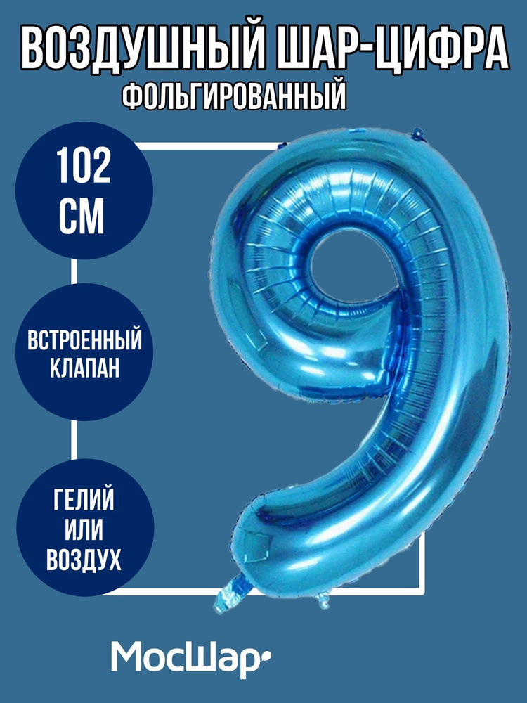 Фольгированный шар-цифра 9 Голубой #1