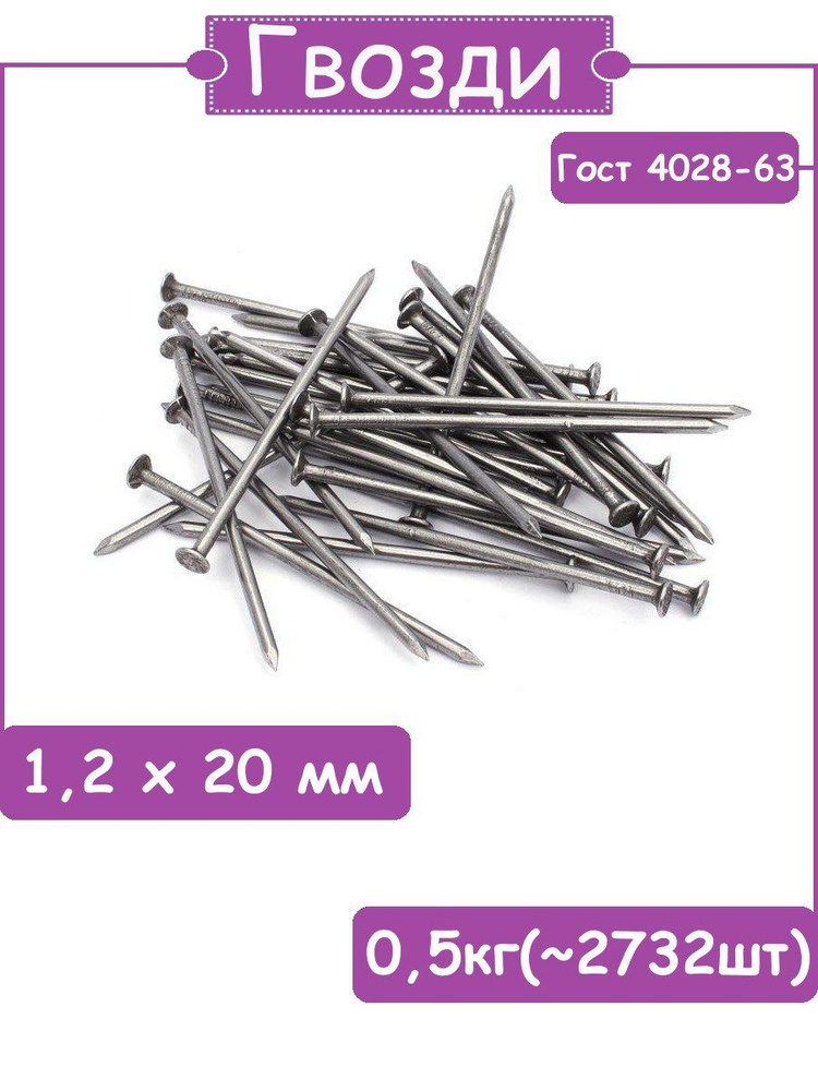 Гвозди 12 x 20 мм  0.5 кг  #1