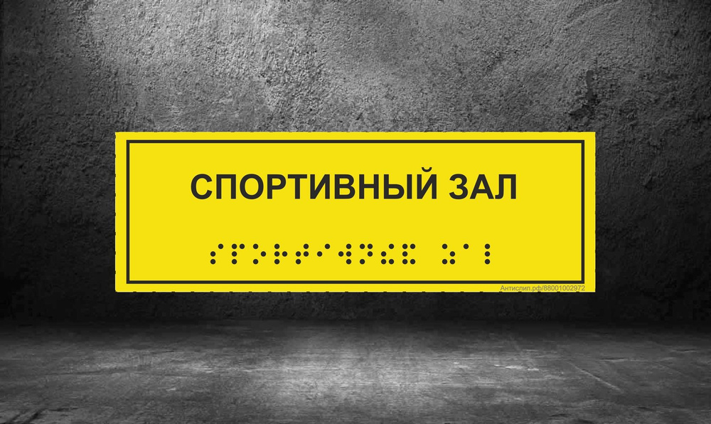 Тактильная табличка со шрифтом Брайля "Спортивный зал" 300*100мм на ПВХ 3мм  #1