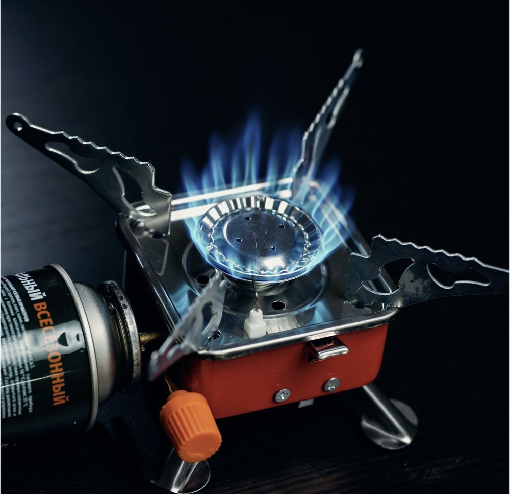 Газовая плита горелка походная туристическая трансформер K-202 малая, в чехле (складная, 110х110мм)  #1