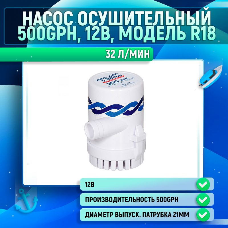 Насос осушительный 500GPH, 12В #1