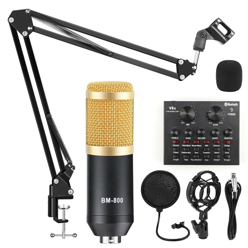 Микрофон BM-800 профессиональный с звуковой картой V8 (микшерным пультом), конденсаторный студийный микрофон #1