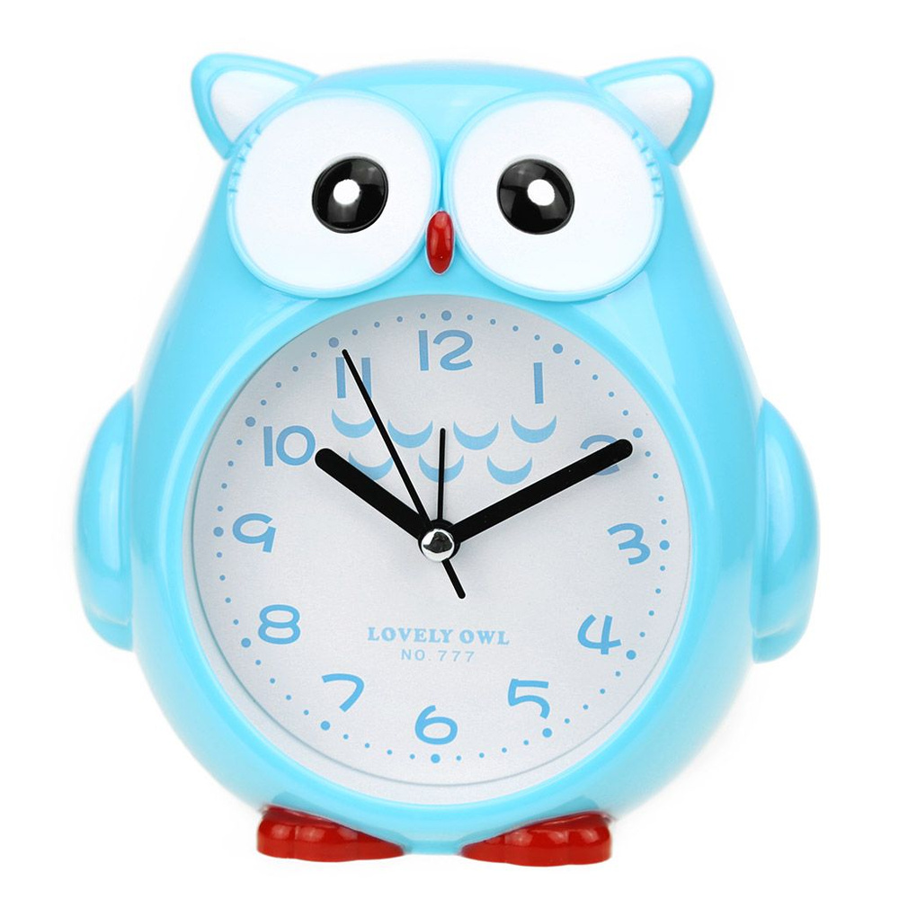 Часы-будильник Сова 14,5х14,5х4,5см циферблат белый с деколью пластм. голубой  #1