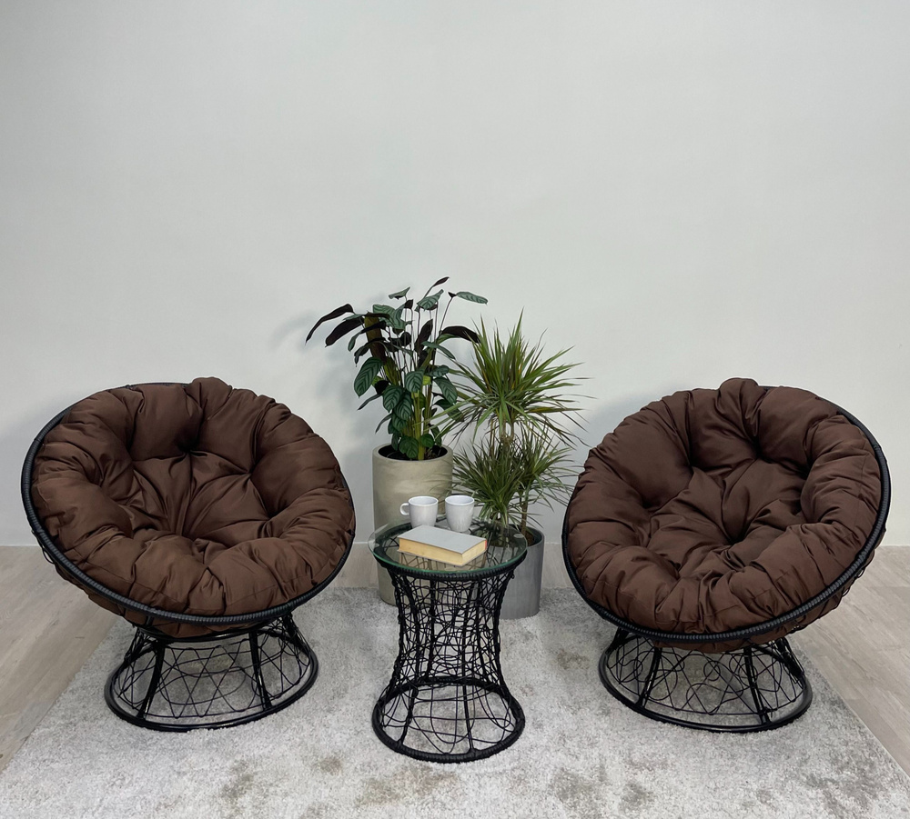 Набор садовый ПАПАСАН ПЛЮС 2 кресла и столик (черный) + 2 подушки (коричневый)  #1