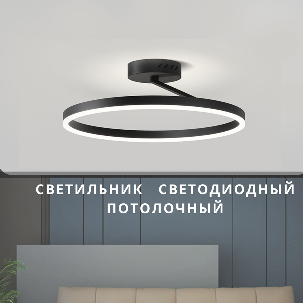 Светильник потолочный светодиодный Круг Черный, 40см Белыйй свет  #1
