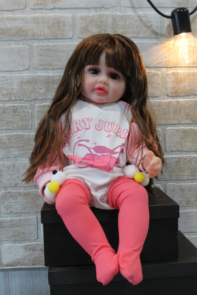 Кукла реборн девочка в розовом 55 см / Куколка пупс для девочек беби борн  #1