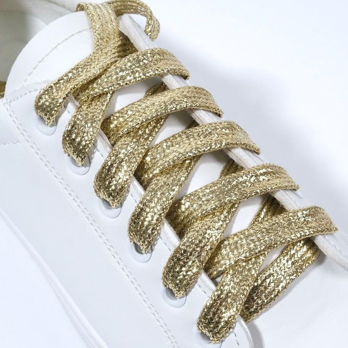 Шнурки для обуви, пара, плоские, 8 мм, 110 см, цвет золотистый  #1