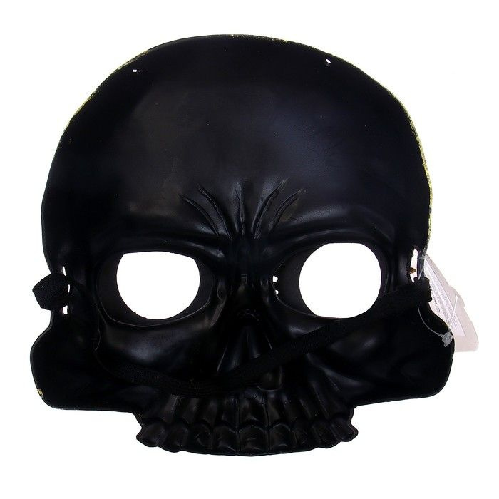 Карнавальная маска КНР "Череп", золотисто-черная, на резинке  #1