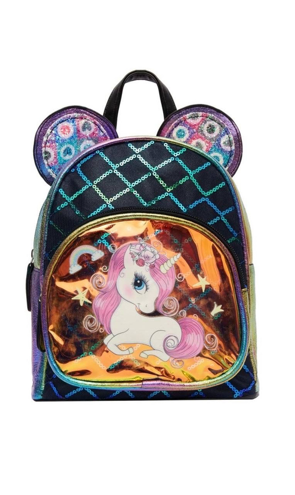 Рюкзак детский дошкольный с ушками яркий с блестками дошкольный в садик с пайетками блестящий выделяющийся #1
