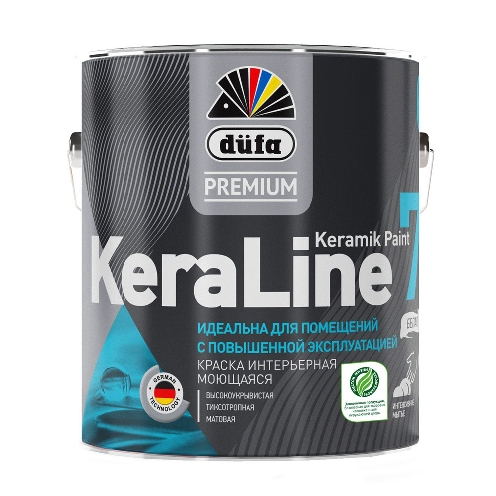 Краска для стен и потолков моющаяся Dufa Premium KeraLine Keramik Paint 7 матовая белая база 1 0,9 л #1