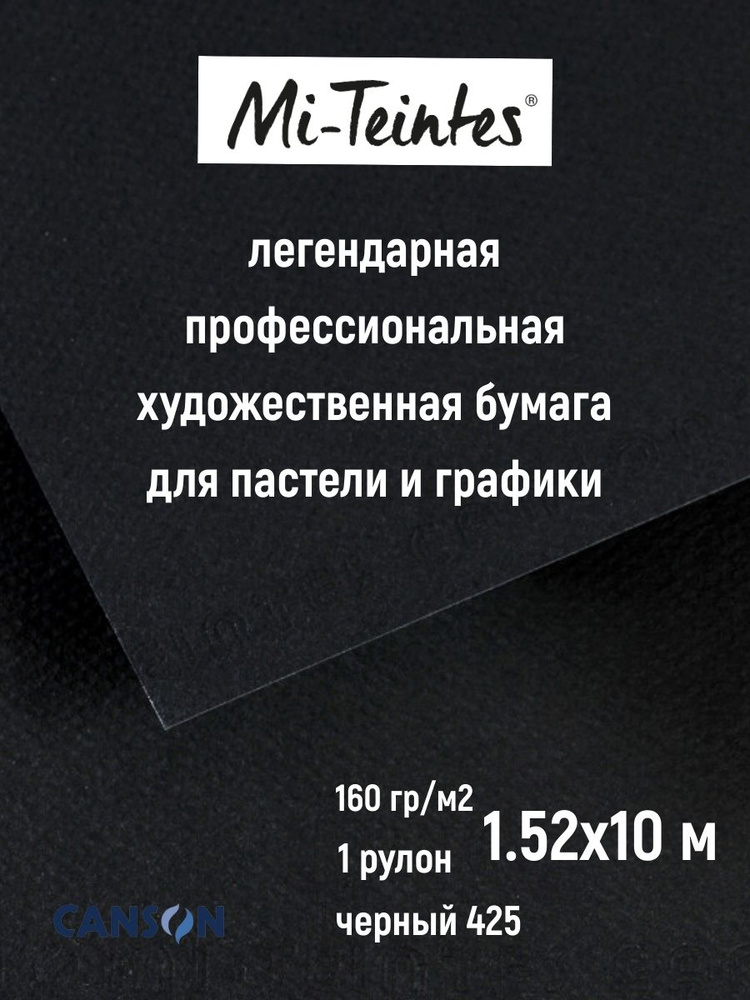 CANSON MI-TEINTES художественная бумага для пастели 160г/м.кв рулон 1.52х10м №425 Черный  #1