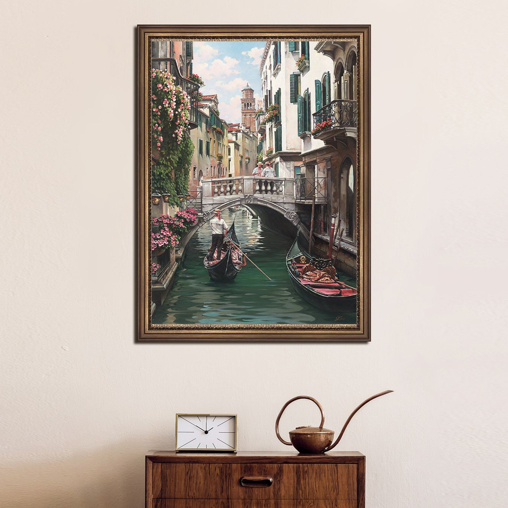Картина на стену для интерьера "Цветущая Венеция", 59х79 см, на бумажном холсте, в раме, большая, вертикальная/Графис #1