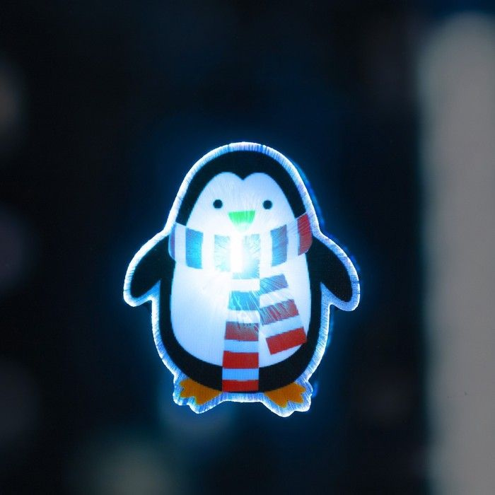 Светодиодная игрушка новогодняя Luazon Lighting "Пингвин", на липучке, 7,5х8 см, батарейки LR44х3, мульти-свечение #1