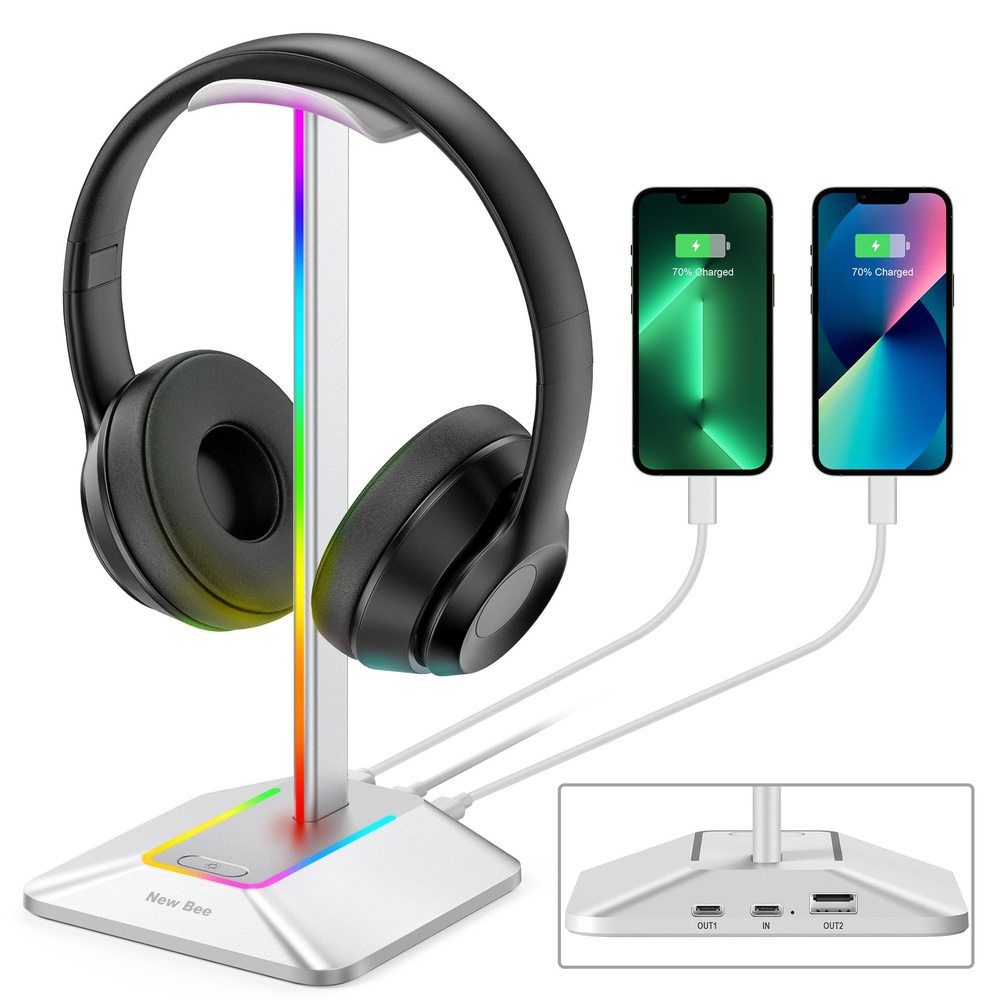 Подставка для игровых наушников с RGB подсветкой и USB портами New Bee ...