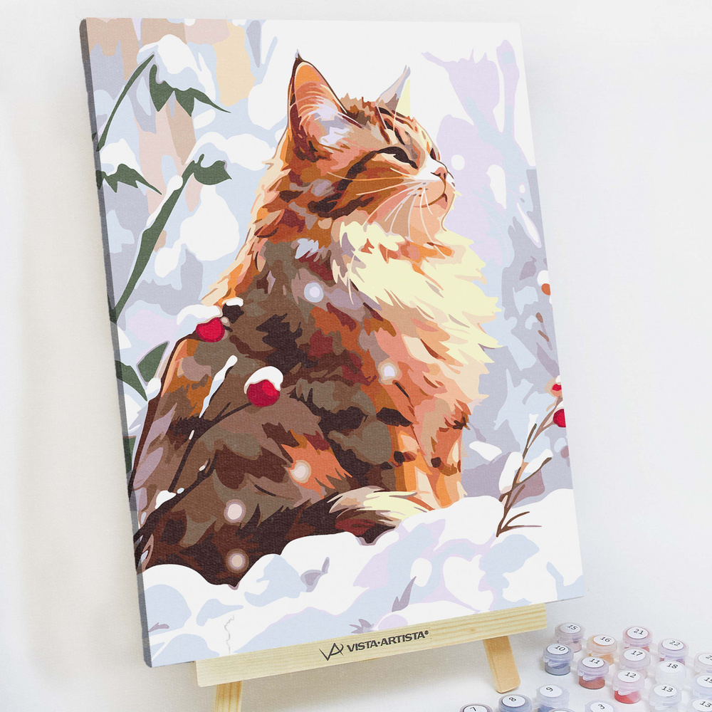Картина по номерам, холст на подрамнике - Зимний кот - Коты 30x40 см.  #1