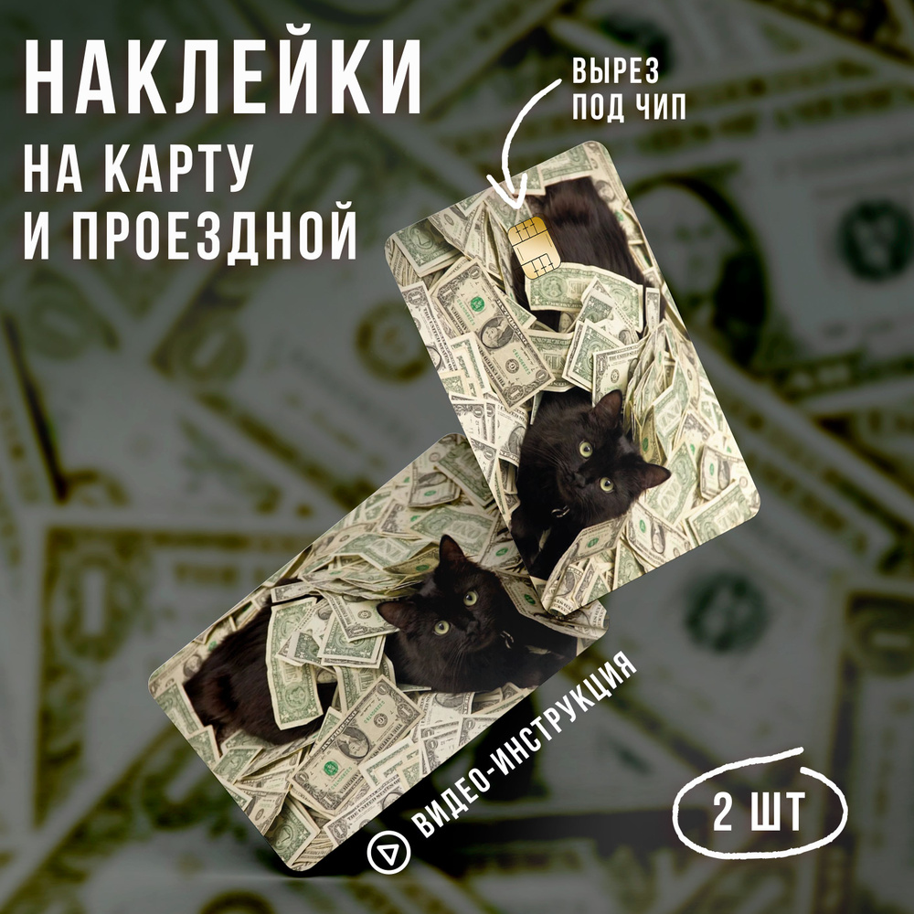 Виниловая наклейка на карту банковскую мем Кот с деньгами // наклейки с котами  #1