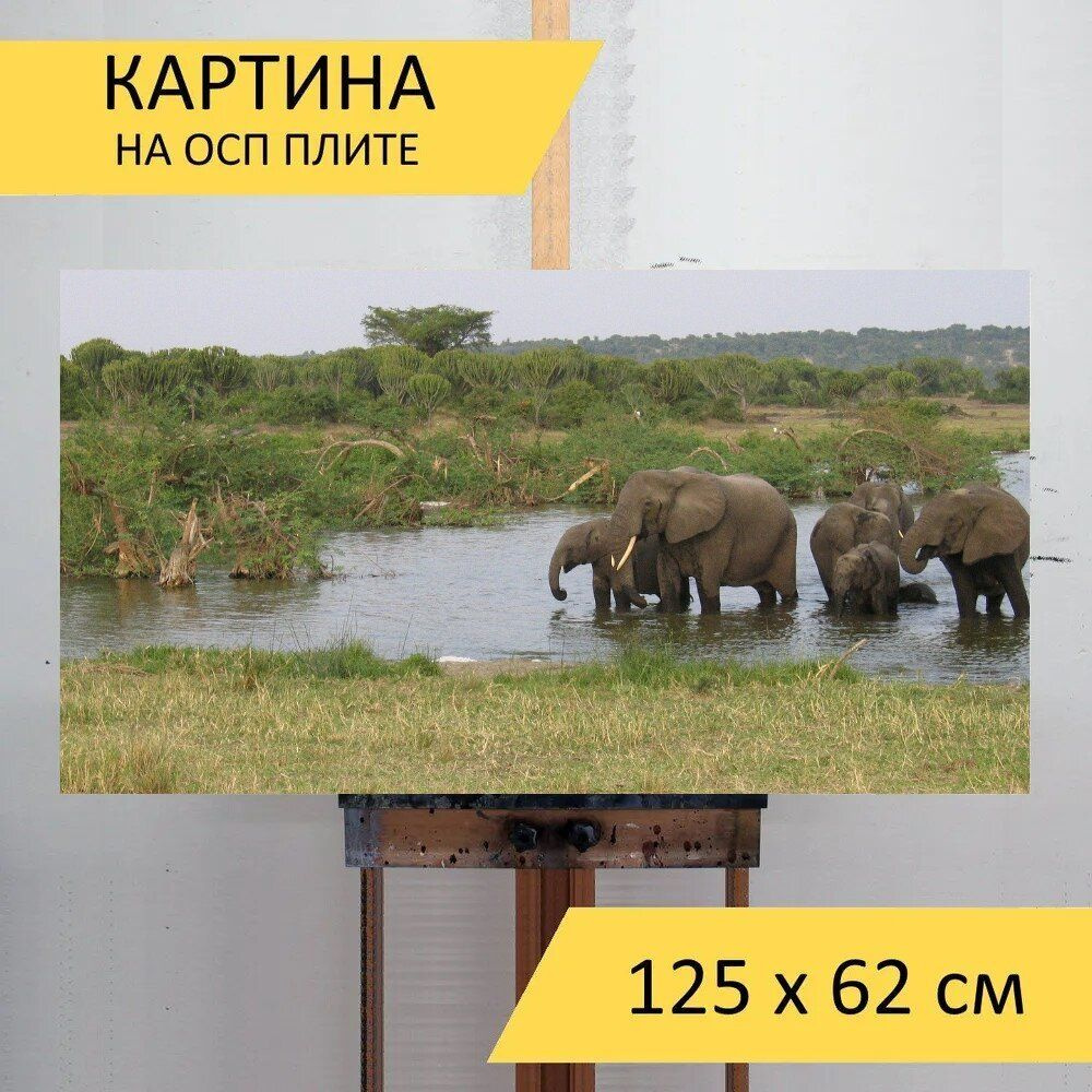 LotsPrints Картина "Слоны, животные, дикая природа 72", 125 х 62 см  #1