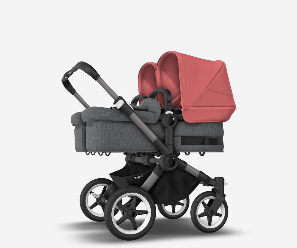 Коляска для двойни Bugaboo Donkey 5 Twin Graphite/ Grey melange/ Sunrise red #1