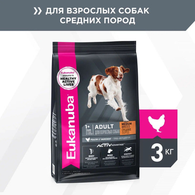 Сухой корм для собак Eukanuba для средних пород, с курицей, 3 кг БЕСТСЕЛЛЕРЫ