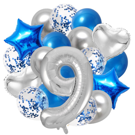 Сине-серебристый набор шаров на 9 лет