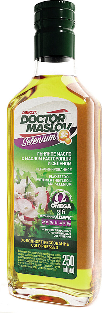 Льняное масло с маслом расторопши и селеном "Doctor Maslov. Selenium", купажированное, нерафинированное, #1