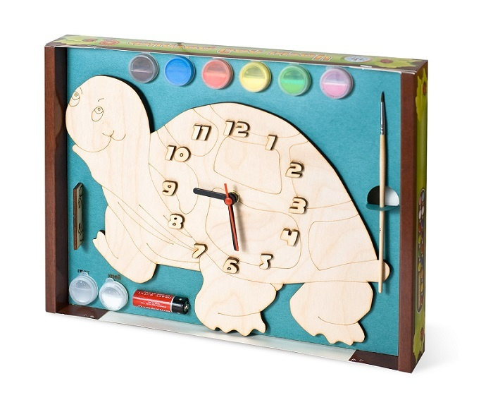 Часы с циферблатом под роспись Нескучные игры "Черепаха" с красками  #1