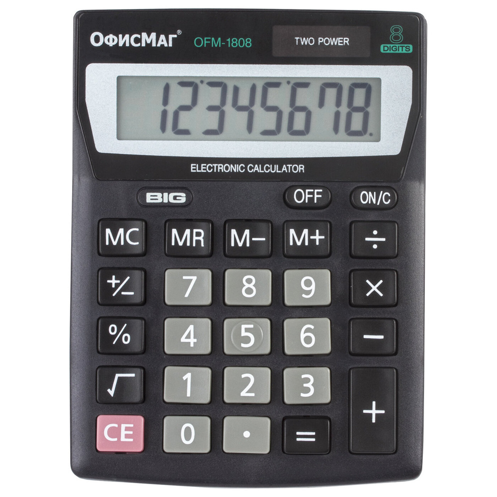 Калькулятор настольный Офисмаг OFM-1807, МАЛЫЙ (140х105 мм), 8 разрядов, двойное питание (250223)  #1