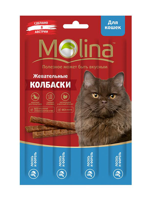 Лакомство MOLINA для кошек колбаски с лососем и форелью (20 гр)  #1